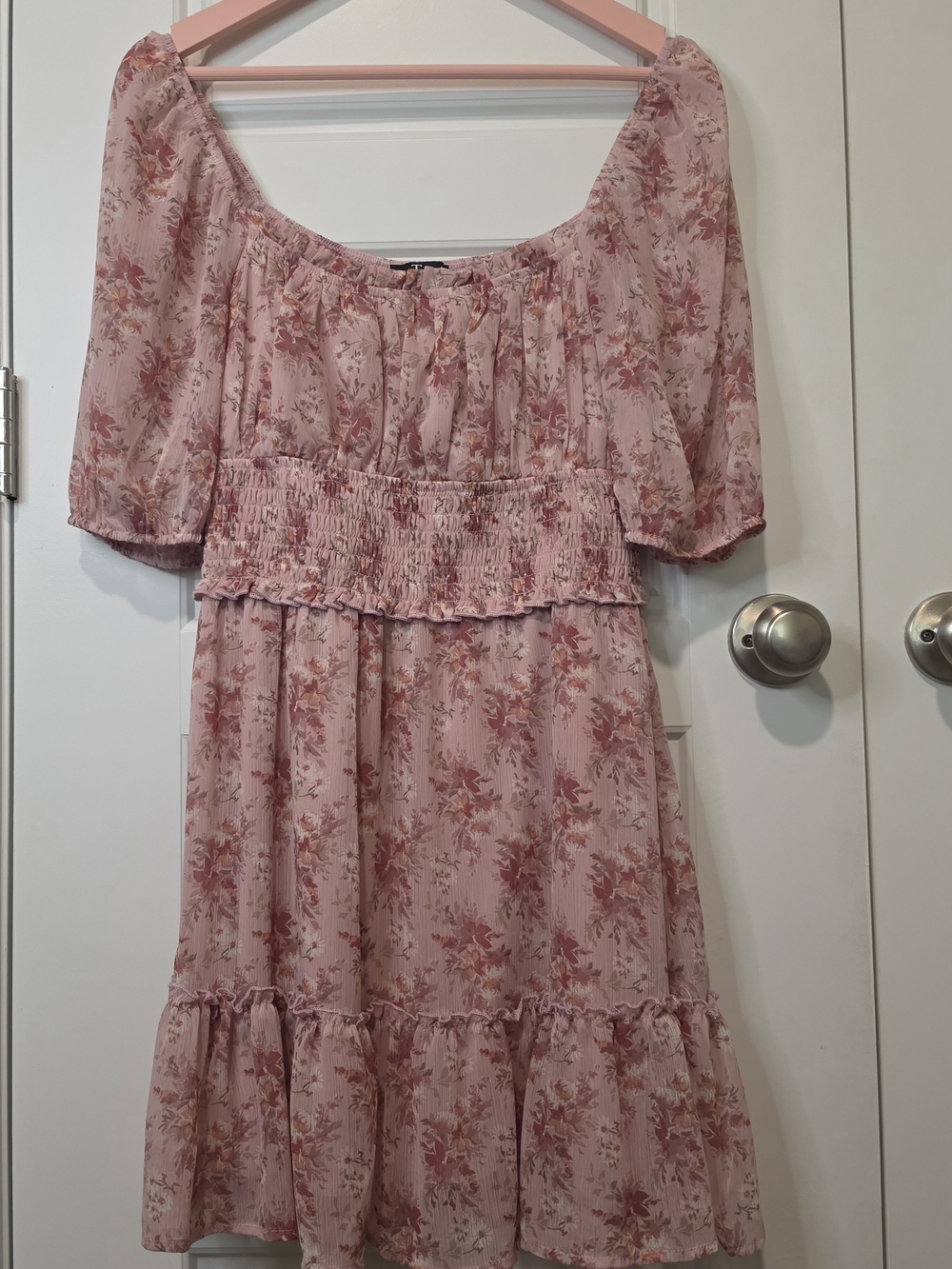 Trixxi Pink Floral Chiffon Smocked Mini Dress